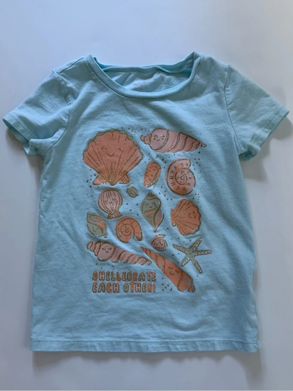 Carter’s Seashell Graphic Tee Girl’s Size 4T Beachy Coastal Pastel Blue Ocean
